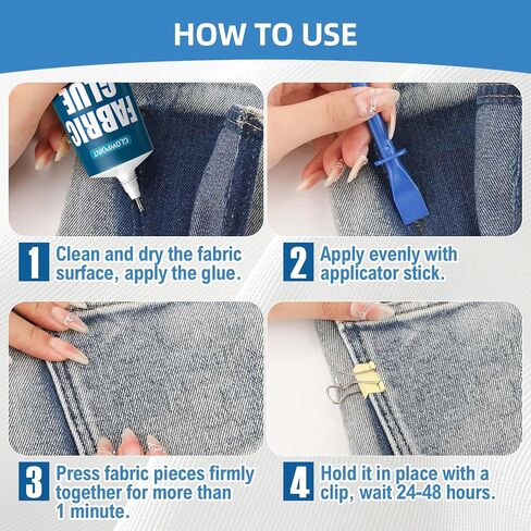 100ml Fabric Glue, Extra Strong Fabric Glue for Clothes, Crafts, Upholstery, Material, Textile, Felt, and Badges, Clear, Machine Washable, No Sew Permanent Bond Fabric Adhesive 2 Pack in Kuwait