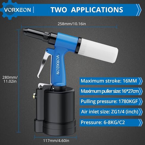 مجموعة مسدس برشام هوائي 3/32 بوصة، 1/8 بوصة، 5/32 بوصة، 3/16 بوصة، 1/4 بوصة ضغط سحب برشام الهواء 3916 رطل 1780 كجم، أداة تعمل بالهواء المضغوط NPT 1/4 بوصة لصناعات السيارات والبناء، تصنيع in Kuwait