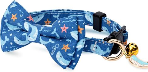 2 Pack Cotton Cat Collar with Bow Tie and Bell for Girl Boy Cats,Cute Pink Flamingo and Blue Whale Pattern Spring Summer Breakaway Cat Collar for Male Female Cats (Flamingo&Whale) in Saudi Arabia