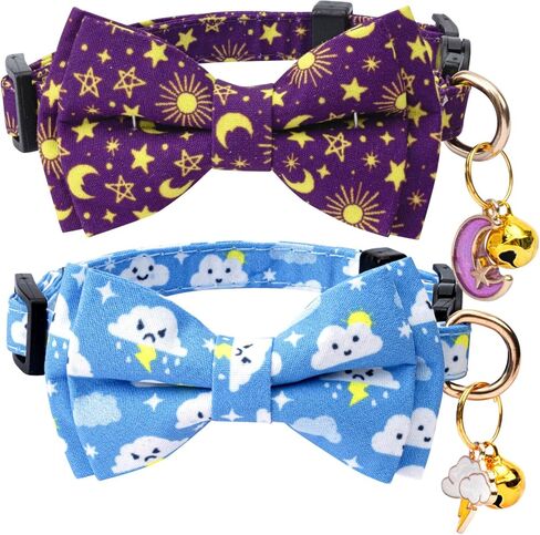 2 Pack Cotton Cat Collar with Bow Tie and Bell for Girl Boy Cats,Cute Pink Flamingo and Blue Whale Pattern Spring Summer Breakaway Cat Collar for Male Female Cats (Flamingo&Whale) in Saudi Arabia