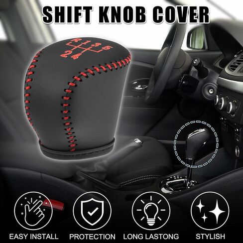 Gear Shift Knob Cover for Buick Excelle 04-07 with Black Stitches Durable | Interior Transmission Shifter Boot Lever Cover Black Faux Leather 1 Pcs in Saudi Arabia
