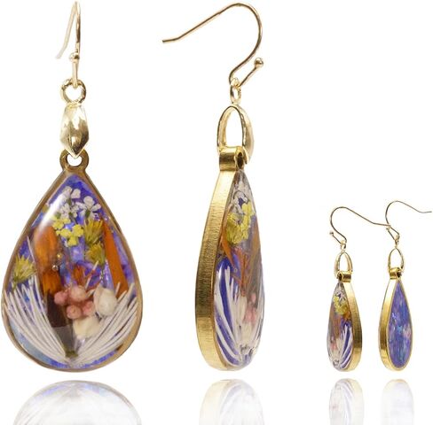 Dried Flower Teardrop Handmade Natural Dry Pressed Real Flower Drop Earrings. in Kuwait