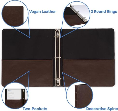 Samsill Vintage Hardback 3 Ring Leather Binder, Professional Binder Organizers, Planner Binder, 0.5 Inch 3 Ring Binder, Letter Size 8.5 x 11, No Zipper, Faux Leather, Black in Kuwait