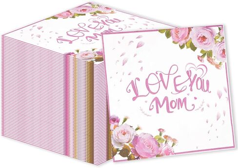 50PCS Happy Mother's Day Napkins Party Supplies, Disposable Floral Love You Mom Paper Luncheon Cocktail Napkins Tableware for Mothers Day Birthday Party Favors in Saudi Arabia