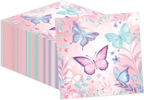 50 PCS Butterfly Fackins 13 × 13 بوصة ، ورقة عيد ميلاد فراشة مناديل الفراشة موضوعات اللوازم الكوكتيل القابلة للتخلص من المناديل الكوكتيل للطفلة زخارف حفلة عيد ميلاد (فراشة) in Kuwait