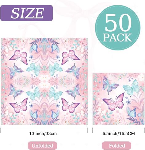 50 PCS Butterfly Fackins 13 × 13 بوصة ، ورقة عيد ميلاد فراشة مناديل الفراشة موضوعات اللوازم الكوكتيل القابلة للتخلص من المناديل الكوكتيل للطفلة زخارف حفلة عيد ميلاد (فراشة) in Kuwait