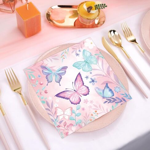 50 PCS Butterfly Fackins 13 × 13 بوصة ، ورقة عيد ميلاد فراشة مناديل الفراشة موضوعات اللوازم الكوكتيل القابلة للتخلص من المناديل الكوكتيل للطفلة زخارف حفلة عيد ميلاد (فراشة) in Kuwait