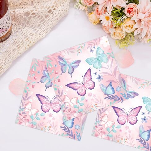 50 PCS Butterfly Fackins 13 × 13 بوصة ، ورقة عيد ميلاد فراشة مناديل الفراشة موضوعات اللوازم الكوكتيل القابلة للتخلص من المناديل الكوكتيل للطفلة زخارف حفلة عيد ميلاد (فراشة) in Kuwait