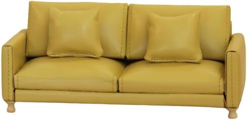 Dollhouse Leather Sofa,1:12 Modern Luxury Dollhouse Double Couch with 2 Removable Cushions,DIY Handmade Miniature Doll House Furniture Accessories for Doll House Living Room (Yellow) in Kuwait