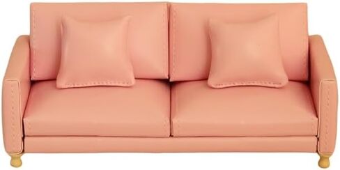 Dollhouse Leather Sofa,1:12 Modern Luxury Dollhouse Double Couch with 2 Removable Cushions,DIY Handmade Miniature Doll House Furniture Accessories for Doll House Living Room (Yellow) in Kuwait