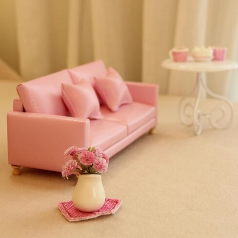 Dollhouse Leather Sofa,1:12 Modern Luxury Dollhouse Double Couch with 2 Removable Cushions,DIY Handmade Miniature Doll House Furniture Accessories for Doll House Living Room (Yellow) in Kuwait