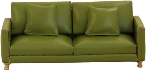 Dollhouse Leather Sofa,1:12 Modern Luxury Dollhouse Double Couch with 2 Removable Cushions,DIY Handmade Miniature Doll House Furniture Accessories for Doll House Living Room (Yellow) in Kuwait