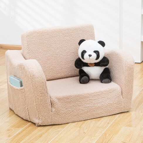 Toddler Baby Chair Couch Sofa Kids Foldable 2-in-1 Sherpa Fold Out Couch Bed Toddler Chairs Comfy for Boys & Girls Convertible Kids Furniture Lounge Chair for Playroom with Double Pockets, Dark Grey in Saudi Arabia