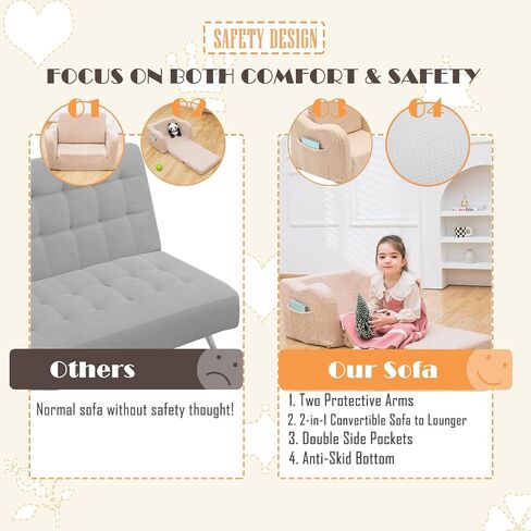 Toddler Baby Chair Couch Sofa Kids Foldable 2-in-1 Sherpa Fold Out Couch Bed Toddler Chairs Comfy for Boys & Girls Convertible Kids Furniture Lounge Chair for Playroom with Double Pockets, Dark Grey in Saudi Arabia