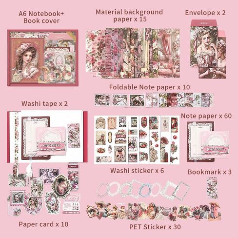 emmoolife Scrapbooking Supplies Kit ، Daily Life World Travel Scrapbook Kit for Bullet Junk Journal ، Stationery ، A6 Grid Noteboor ، DIY Journaling Supplies ، Birthday Craft Gift Teen Girl Women in Kuwait
