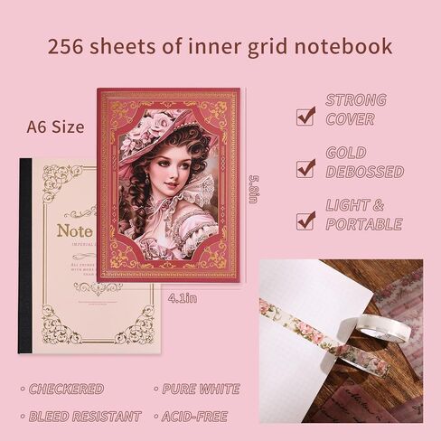 emmoolife Scrapbooking Supplies Kit ، Daily Life World Travel Scrapbook Kit for Bullet Junk Journal ، Stationery ، A6 Grid Noteboor ، DIY Journaling Supplies ، Birthday Craft Gift Teen Girl Women in Kuwait