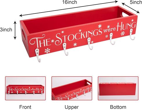 HPC Decor Christmas Stocking Holders, Wooden Box with 5 Hook Stockings Hangers Christmas Decoration for Fireplace Mantel Wood Organizer Storage in Kuwait