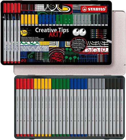 Stabilo Multi -Tip Pen Tips Tips - 50 قطعة مجموعة من القصدير المعدنية - 10 ألوان متنوعة - الرسم الفني ، التوضيح ، الرسم ، الكتابة ، الحروف in Saudi Arabia