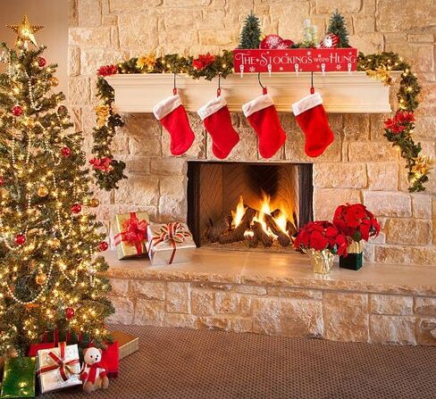 HPC Decor Christmas Stocking Holders, Wooden Box with 5 Hook Stockings Hangers Christmas Decoration for Fireplace Mantel Wood Organizer Storage in Kuwait