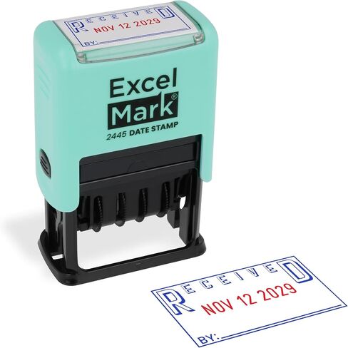 ExcelMark 2445 Date Stamp with Text - Blue and Red Ink (Seafoam Mount, Received) in Saudi Arabia