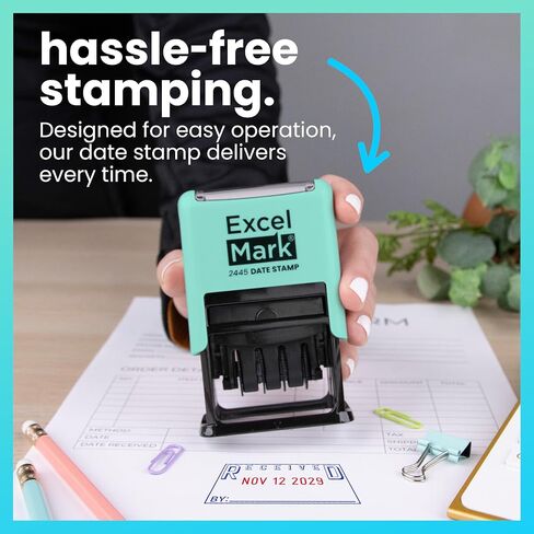 ExcelMark 2445 Date Stamp with Text - Blue and Red Ink (Seafoam Mount, Received) in Saudi Arabia