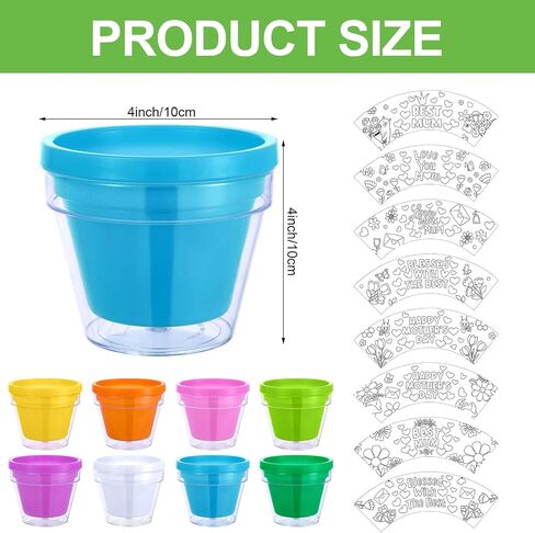 Meanplan 24 Pcs Mother's Day DIY Flower Pots for Kids, Color Your Own Mom Artist Flowerpots Bulk Mothers Day Garden Pot Crafts Kit for Mom Mother's Day Gifts Fun Home School Classroom Activities in Kuwait