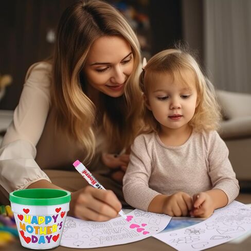 Meanplan 24 Pcs Mother's Day DIY Flower Pots for Kids, Color Your Own Mom Artist Flowerpots Bulk Mothers Day Garden Pot Crafts Kit for Mom Mother's Day Gifts Fun Home School Classroom Activities in Kuwait