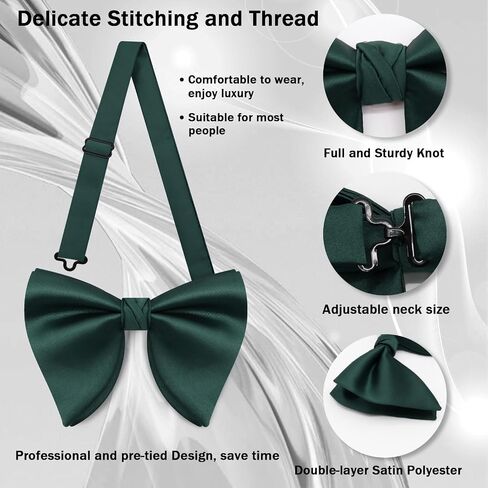 Mens Bow Tie Pre Tied Oversized Bow Ties for Men Satin Bowties for Tuxedo Wedding Party Banquet in Kuwait