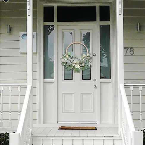TEMPUS 2Pcs 16" Artificial Eucalyptus Wreaths - Handmade Wooden Bead & Lamb's Ear Spring Wreaths for Front Door, Farmhouse Wall Decor, Holiday Party in Kuwait