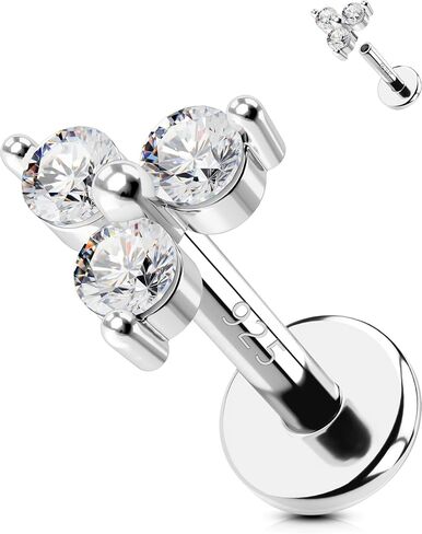 OUFER 925 Sterling Silver Cartilage Helix Earring Studs, 16G Silver Flat Back Earrings, Clear CZ Lip Labret Rings, Monroe Medusa Piercing jewelry for Women and Men-8mm in Saudi Arabia