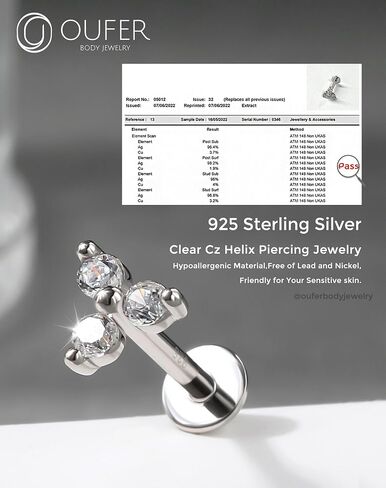 OUFER 925 Sterling Silver Cartilage Helix Earring Studs, 16G Silver Flat Back Earrings, Clear CZ Lip Labret Rings, Monroe Medusa Piercing jewelry for Women and Men-8mm in Saudi Arabia