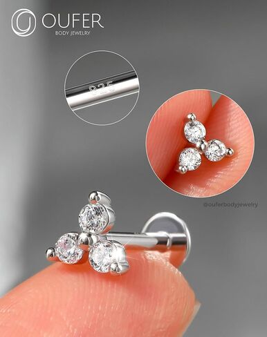 OUFER 925 Sterling Silver Cartilage Helix Earring Studs, 16G Silver Flat Back Earrings, Clear CZ Lip Labret Rings, Monroe Medusa Piercing jewelry for Women and Men-8mm in Saudi Arabia