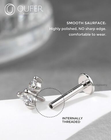 OUFER 925 Sterling Silver Cartilage Helix Earring Studs, 16G Silver Flat Back Earrings, Clear CZ Lip Labret Rings, Monroe Medusa Piercing jewelry for Women and Men-8mm in Saudi Arabia