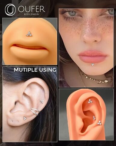 OUFER 925 Sterling Silver Cartilage Helix Earring Studs, 16G Silver Flat Back Earrings, Clear CZ Lip Labret Rings, Monroe Medusa Piercing jewelry for Women and Men-8mm in Saudi Arabia