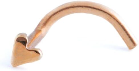 Tiny Gold Nose Stud, Small Dainty Heart 14K Single Piercing Earring, 20G 20 Gauge - 0.8 mm, Screw Shape, Minimalist Handmade Love Jewelry Nostril Cartilage Helix by HeartAttackOM (Rose Gold) in Kuwait