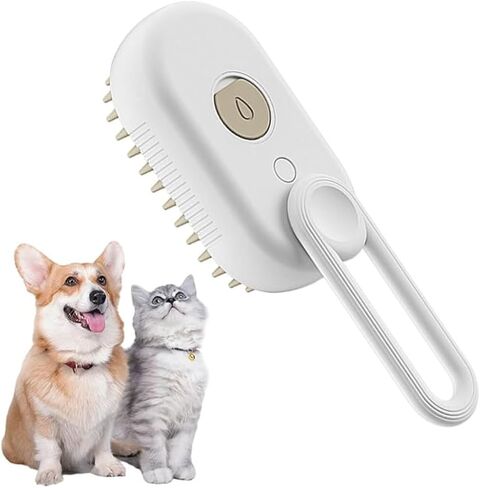 Cat Steam Brush,Rechargeable with Handle,Self-Cleaning Grooming Tool,for Cats and Dogs,3 In 1 Cat Steamy Brush, Multifunctional Hair Comb for Removing Tangled and Loose Hair (beige) in Saudi Arabia