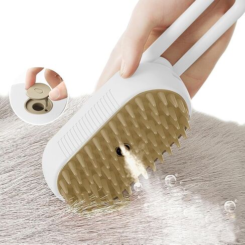 Cat Steam Brush,Rechargeable with Handle,Self-Cleaning Grooming Tool,for Cats and Dogs,3 In 1 Cat Steamy Brush, Multifunctional Hair Comb for Removing Tangled and Loose Hair (beige) in Saudi Arabia
