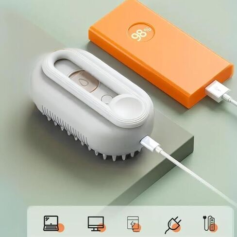Cat Steam Brush,Rechargeable with Handle,Self-Cleaning Grooming Tool,for Cats and Dogs,3 In 1 Cat Steamy Brush, Multifunctional Hair Comb for Removing Tangled and Loose Hair (beige) in Saudi Arabia