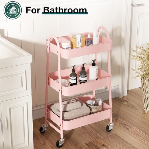 3 Tier Rolling Cart - Metal Utility Carts on Lockable Caster Wheels, Mobile Storage Shelves Organizer for Livingroom, Bathroom, Kitchen, Bedroom & Narrow Places, White in Saudi Arabia