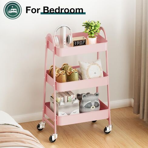 3 Tier Rolling Cart - Metal Utility Carts on Lockable Caster Wheels, Mobile Storage Shelves Organizer for Livingroom, Bathroom, Kitchen, Bedroom & Narrow Places, White in Saudi Arabia