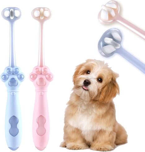 2-Pack 3-Sided Dog Toothbrush, Puppy Toothbrushes with Unique Bristle Technology, Oral Care for Pets, for Medium and Small Dogs in Kuwait