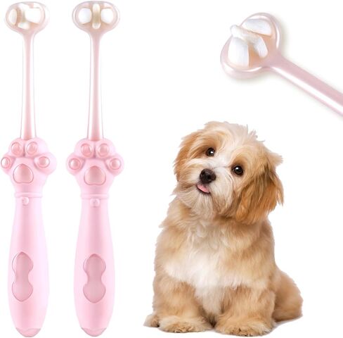 2-Pack 3-Sided Dog Toothbrush, Puppy Toothbrushes with Unique Bristle Technology, Oral Care for Pets, for Medium and Small Dogs in Kuwait