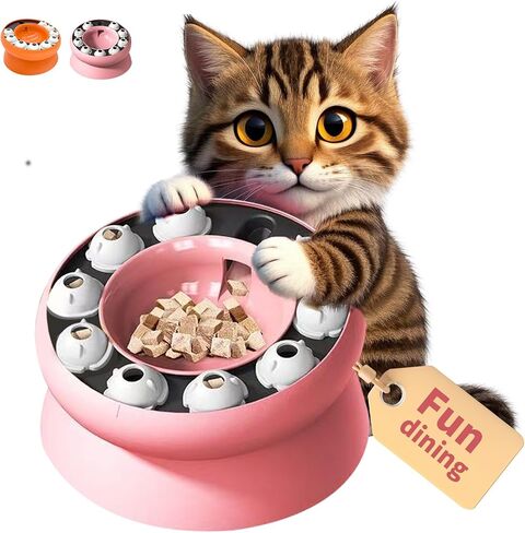 Interactive Cat Slow Feeder Bowl – Puzzle Bowl for Indoor Cats & Dogs, Kitten Puzzles Toys Treat Dispensing Food Dispenser (Pink) in Saudi Arabia