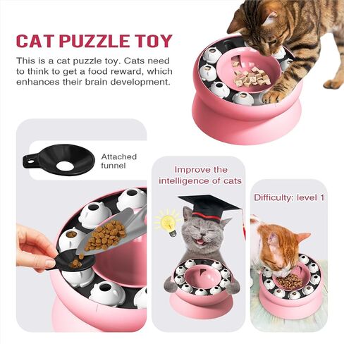 Interactive Cat Slow Feeder Bowl – Puzzle Bowl for Indoor Cats & Dogs, Kitten Puzzles Toys Treat Dispensing Food Dispenser (Pink) in Saudi Arabia