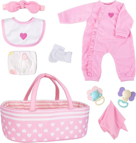 AORI 9 PCS Reborn Baby Dolls الزي مجموعة مع إكسسوارات bassinet لدمية الطفل 17-22 بوصة ، وسرير الناقل الأزرق وملابس دمية الطفل تناسب دمى الأطفال حديثي الولادة in Kuwait