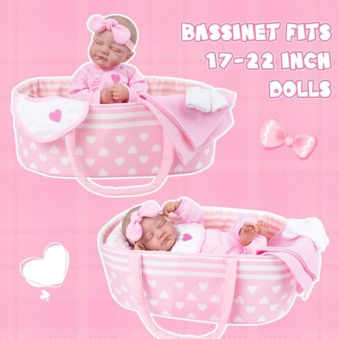 AORI 9 PCS Reborn Baby Dolls الزي مجموعة مع إكسسوارات bassinet لدمية الطفل 17-22 بوصة ، وسرير الناقل الأزرق وملابس دمية الطفل تناسب دمى الأطفال حديثي الولادة in Kuwait