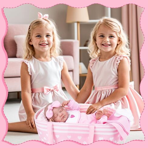 AORI 9 PCS Reborn Baby Dolls الزي مجموعة مع إكسسوارات bassinet لدمية الطفل 17-22 بوصة ، وسرير الناقل الأزرق وملابس دمية الطفل تناسب دمى الأطفال حديثي الولادة in Kuwait