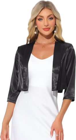 Allegra K Satin Cardigan for Women's Open Front Elegant Formal 3/4 Sleeve Bolero Shrug Jacket in Saudi Arabia