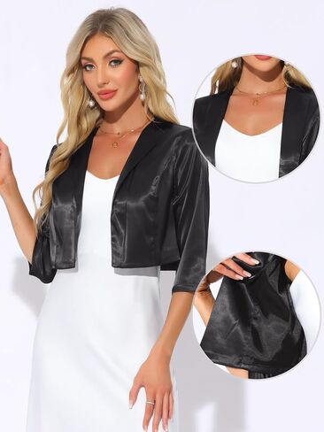 Allegra K Satin Cardigan for Women's Open Front Elegant Formal 3/4 Sleeve Bolero Shrug Jacket in Saudi Arabia