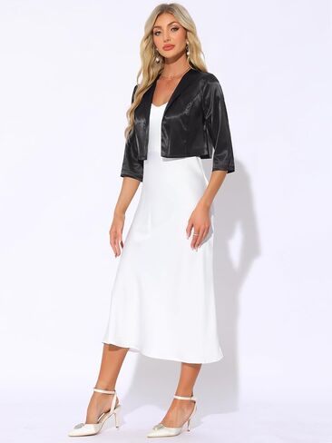 Allegra K Satin Cardigan for Women's Open Front Elegant Formal 3/4 Sleeve Bolero Shrug Jacket in Saudi Arabia